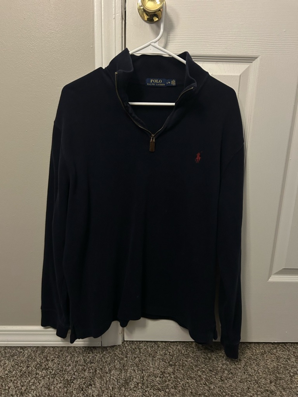 Polo by Ralph Lauren Navy Half-Zip Sweater with Red Pony - Size Large